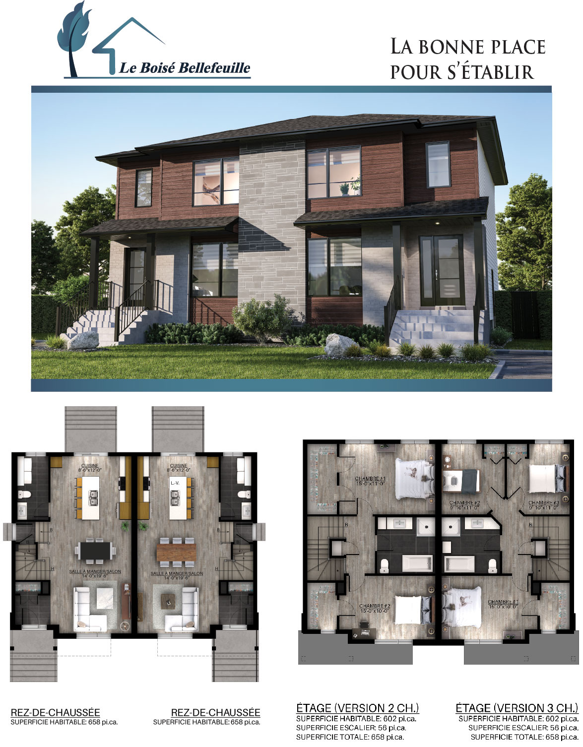 duplex domaine bellefeuille facade et plans interieurs